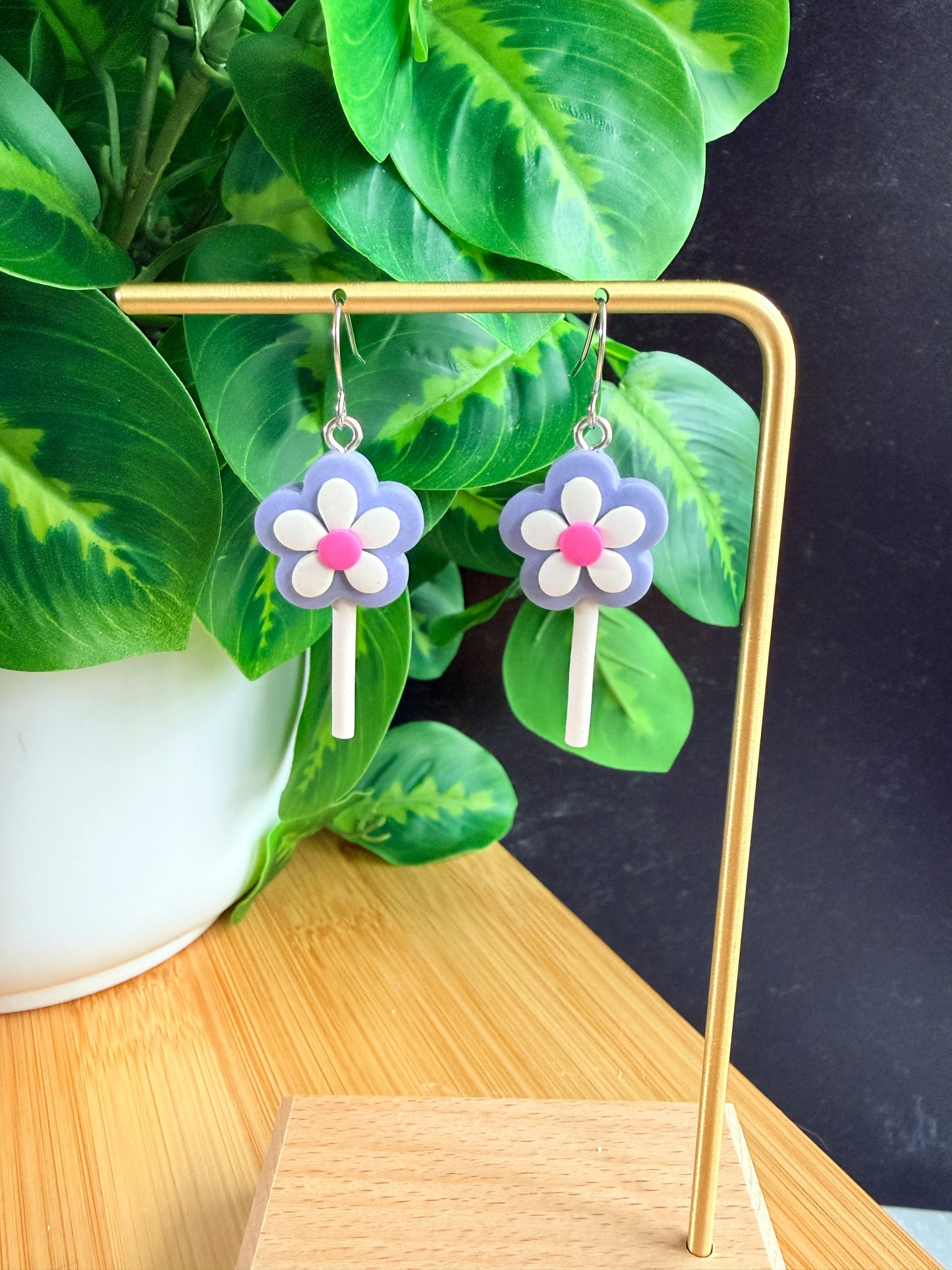 Purple Daisy Cake Pop Earrings