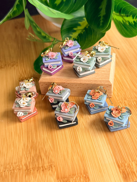 Floral Book Stack Earrings | Polymer Clay Earrings