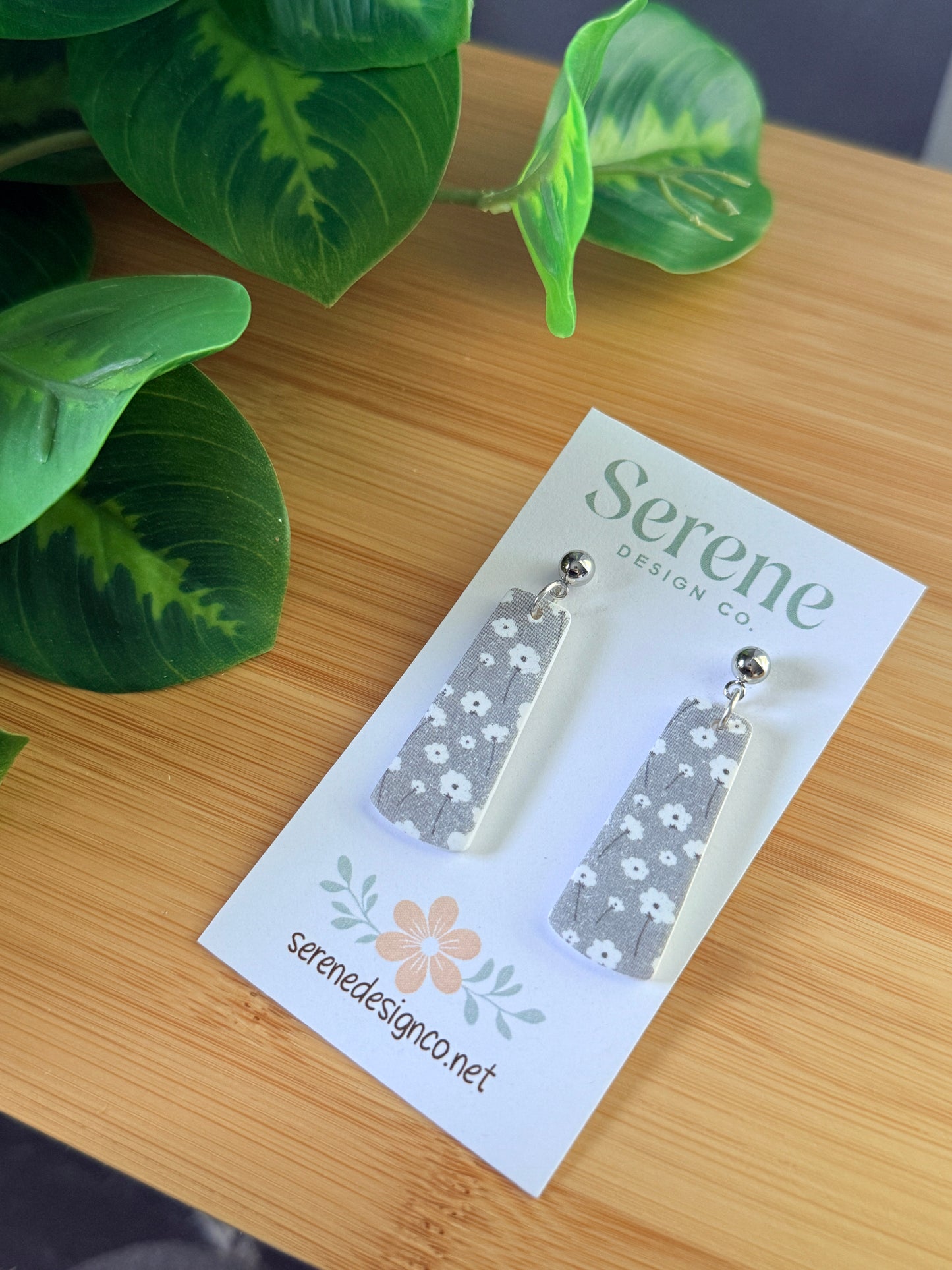 Gray Floral Dangles