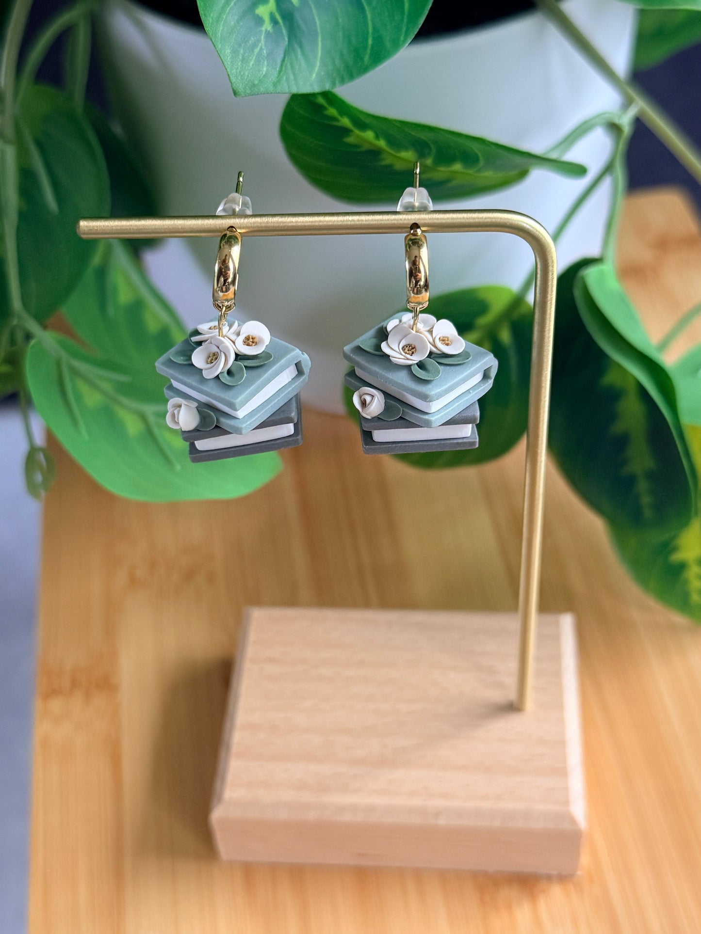 Floral Book Stack Earrings | Polymer Clay Earrings