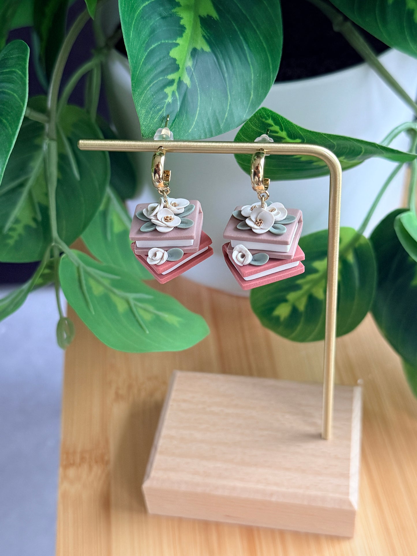 Floral Book Stack Earrings | Polymer Clay Earrings