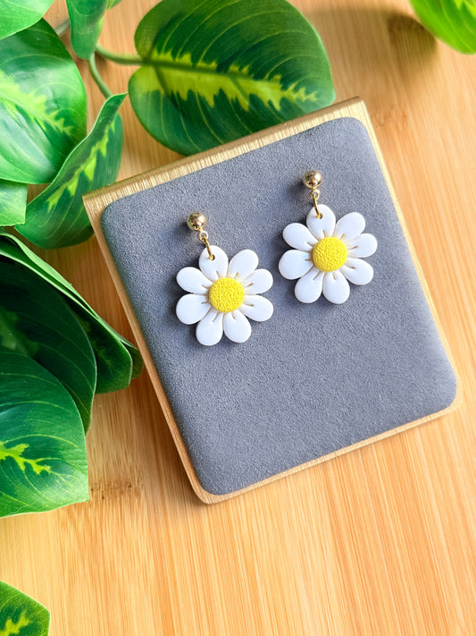 Large Single Daisy Earrings | Polymer Clay Earrings
