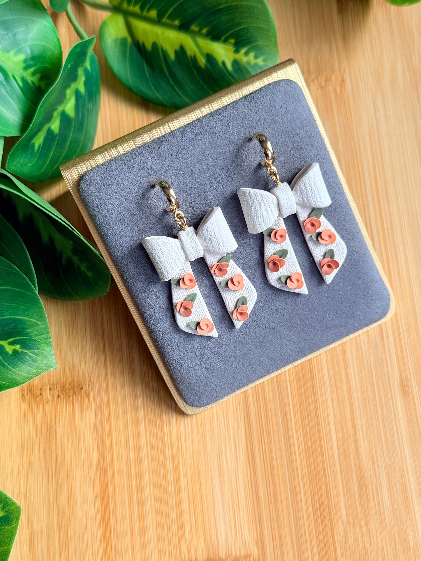 Floral Bow Earrings | Polymer Clay Earrings