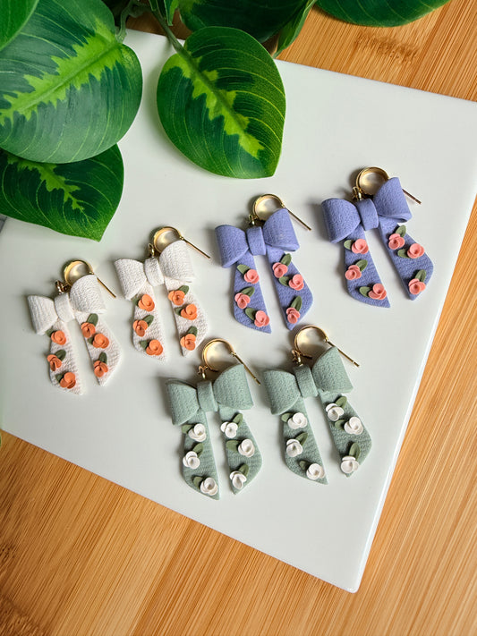 Floral Bow Earrings | Polymer Clay Earrings
