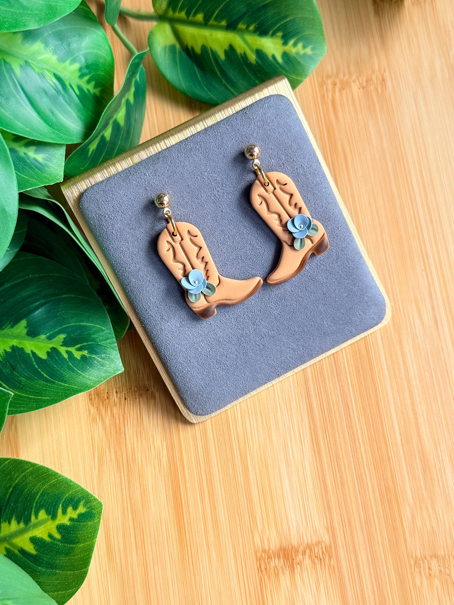 Floral Cowboy Boot Earrings | Polymer Clay Earrings