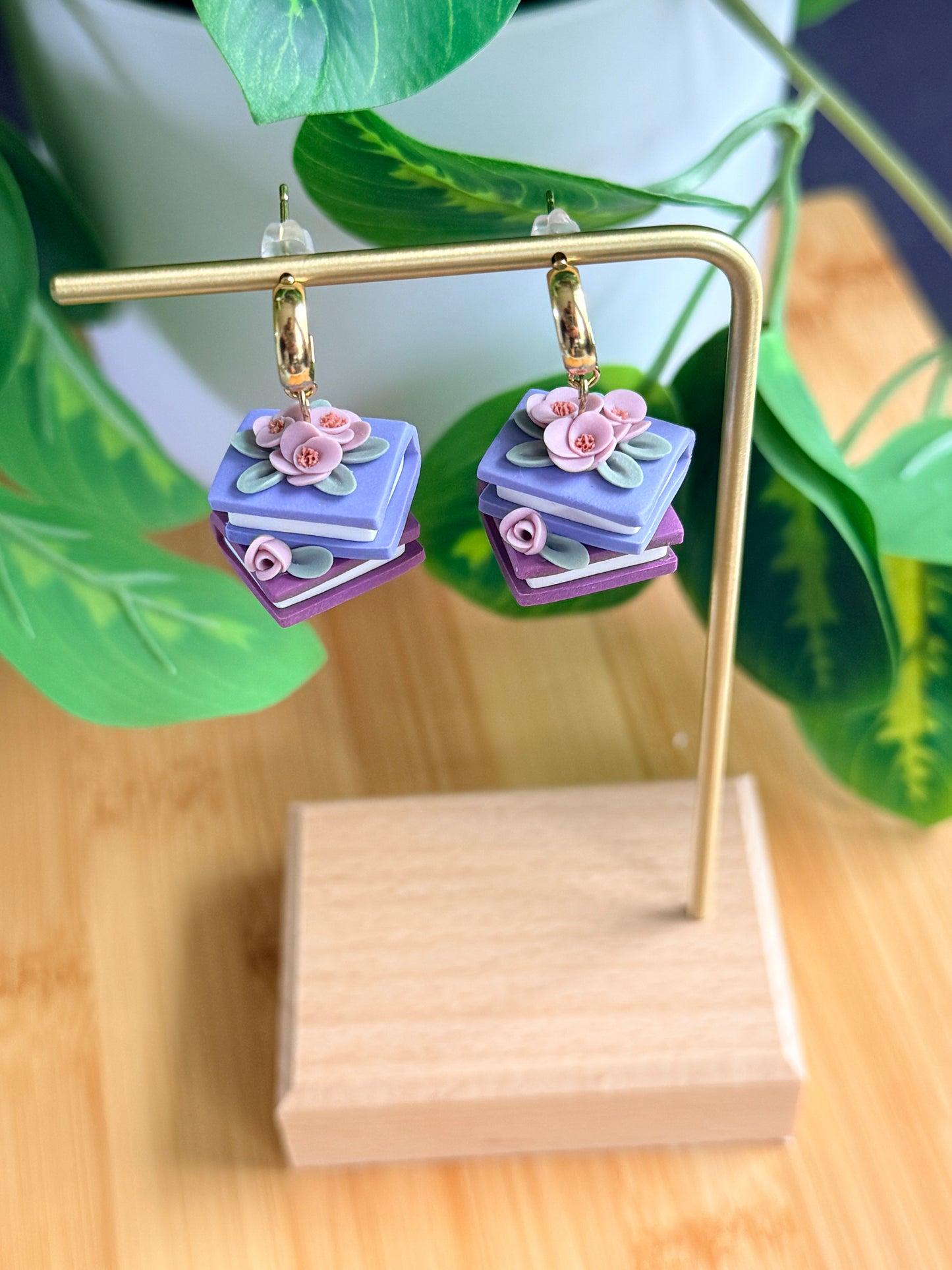 Floral Book Stack Earrings | Polymer Clay Earrings