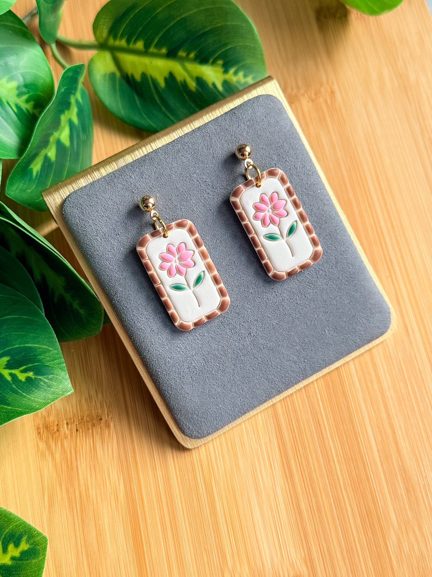 Brown Frame Daisy Earrings | Polymer Clay Earrings