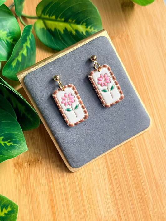 Brown Frame Daisy Earrings | Polymer Clay Earrings