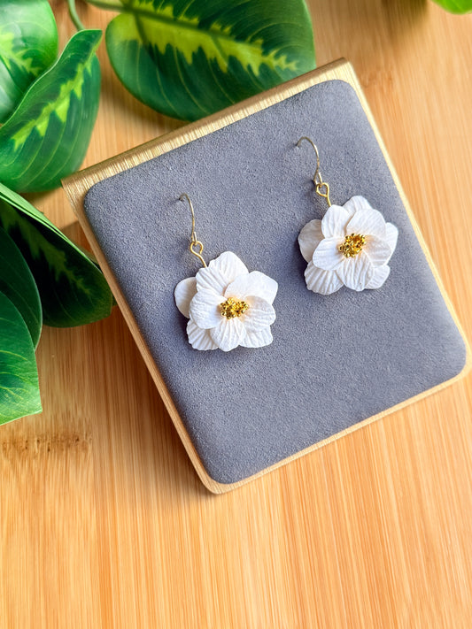 White Statement Flower Earrings | Polymer Clay Earrings