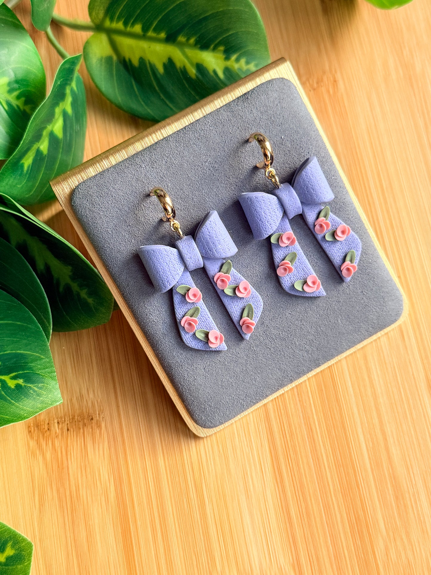 Floral Bow Earrings | Polymer Clay Earrings
