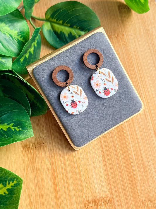 Ladybug Floral Earrings | Polymer Clay Earrings