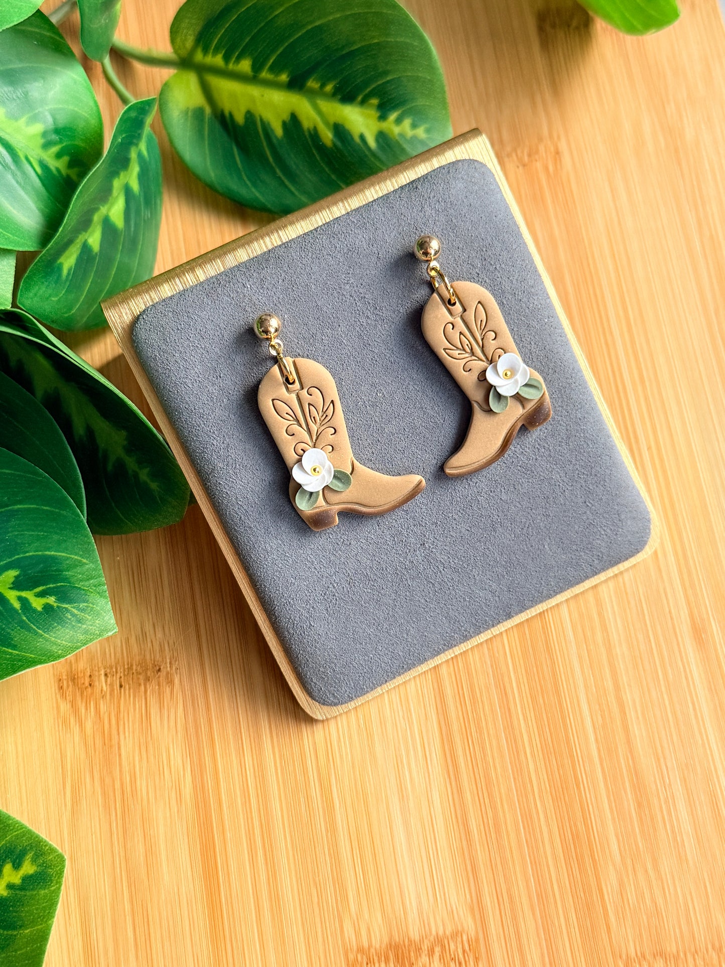 Floral Cowboy Boot Earrings | Polymer Clay Earrings
