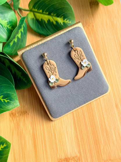 Floral Cowboy Boot Earrings | Polymer Clay Earrings