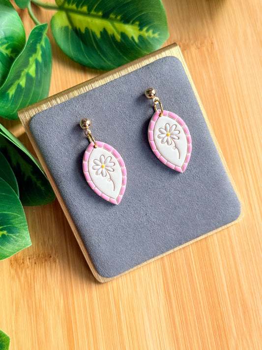 Pink Frame Daisy Earrings | Polymer Clay Earrings