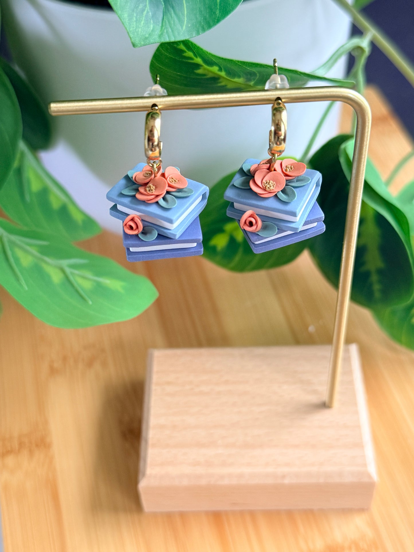 Floral Book Stack Earrings | Polymer Clay Earrings