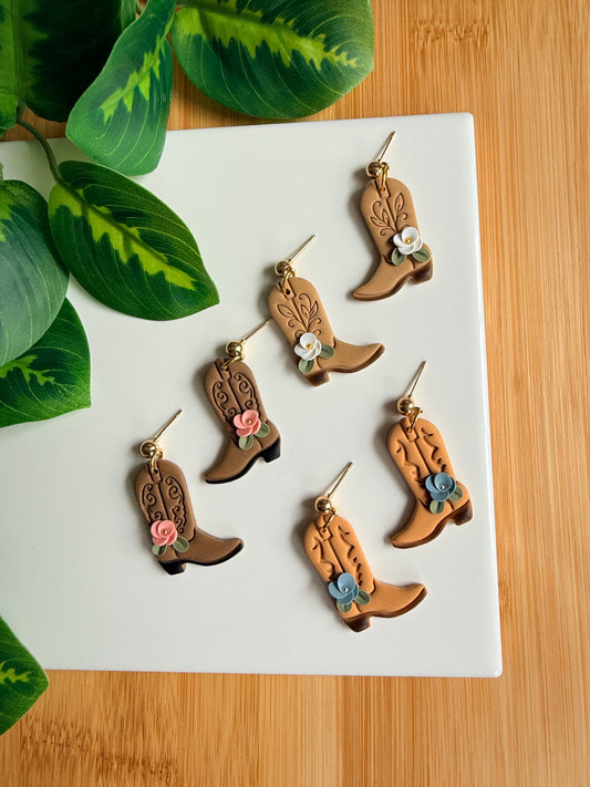 Floral Cowboy Boot Earrings | Polymer Clay Earrings
