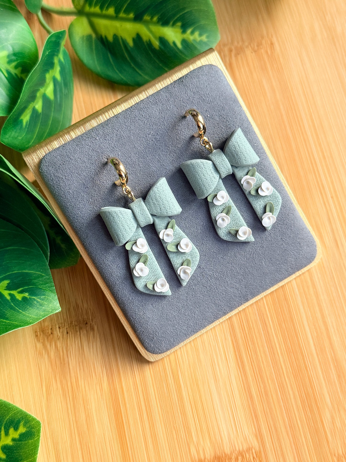Floral Bow Earrings | Polymer Clay Earrings