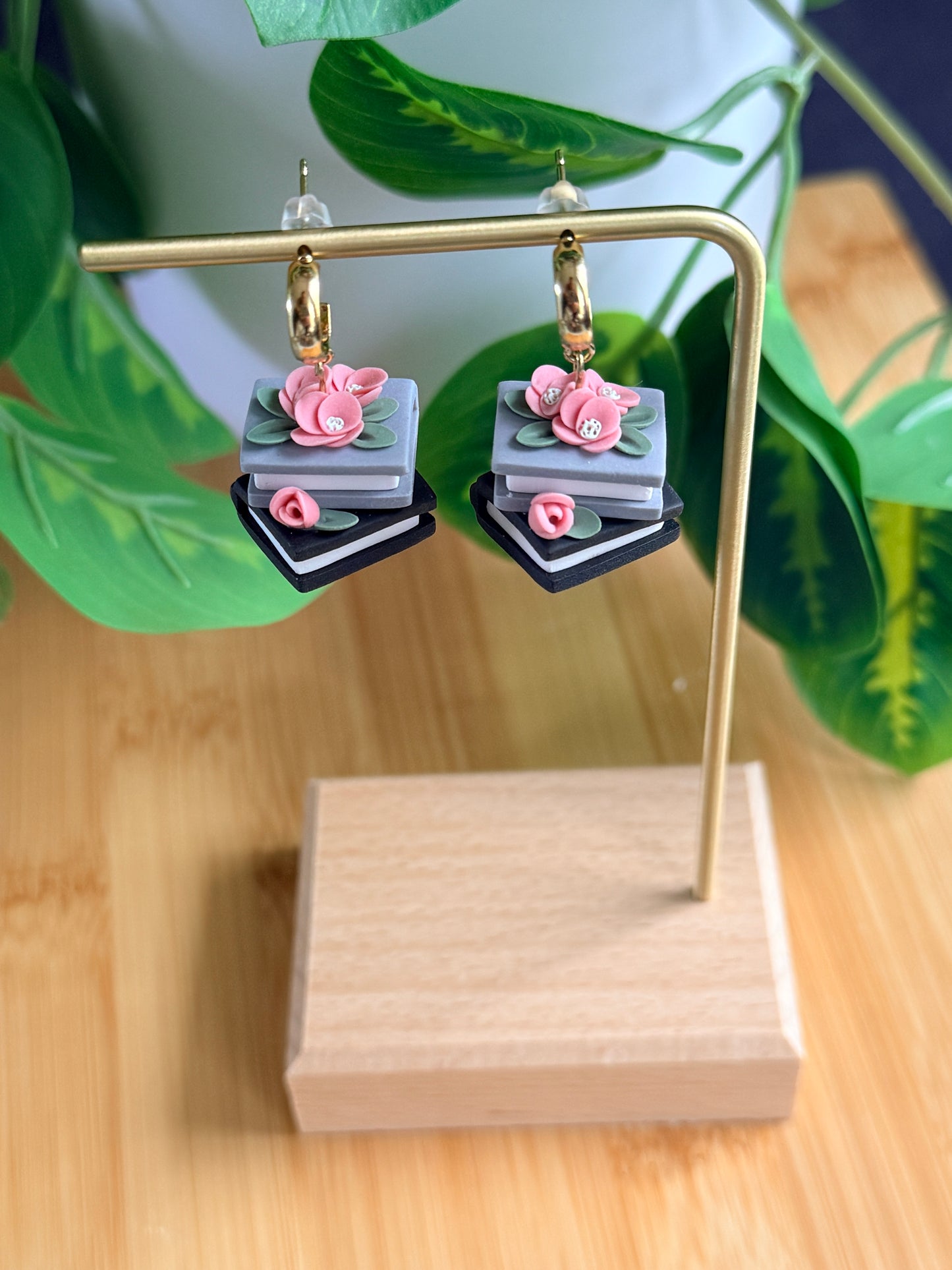 Floral Book Stack Earrings | Polymer Clay Earrings