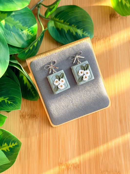Framed Floral Book Earrings | Polymer Clay Earrings